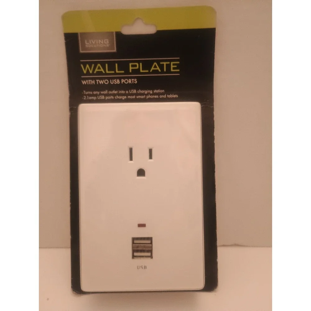 Living Solutions Charging Station With 2 USB Ports & 1 AC Outlet Wall Plate New